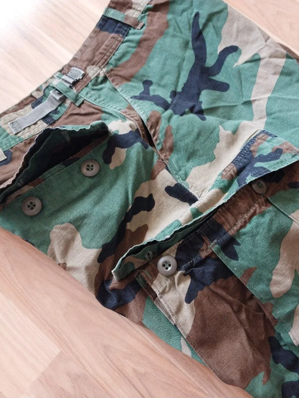 US Military Woodland Camouflage BDU Trousers Hot Weather Ripstop Sz Medium Short